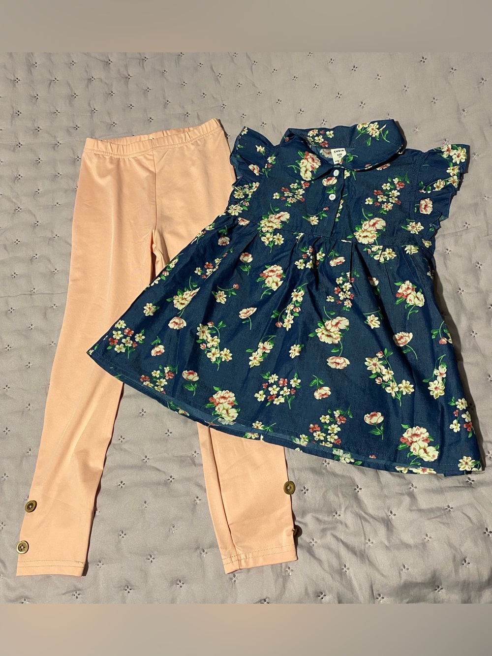 SHEIN Girls 2-Piece Floral Tunic Top & Leggings Set - Size 7Y
